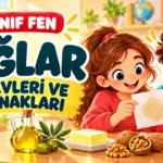 Vitaminler: Vücudumuzun Düzenleyicileri | 4. Sınıf Fen Bilimleri Zeytinyağı, tereyağı ve ceviz yanında kâğıttaki yağ izini inceleyen iki çocuk.