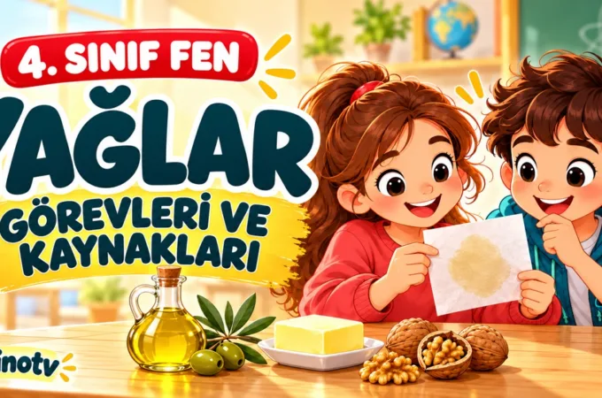 Zeytinyağı, tereyağı ve ceviz yanında kâğıttaki yağ izini inceleyen iki çocuk.