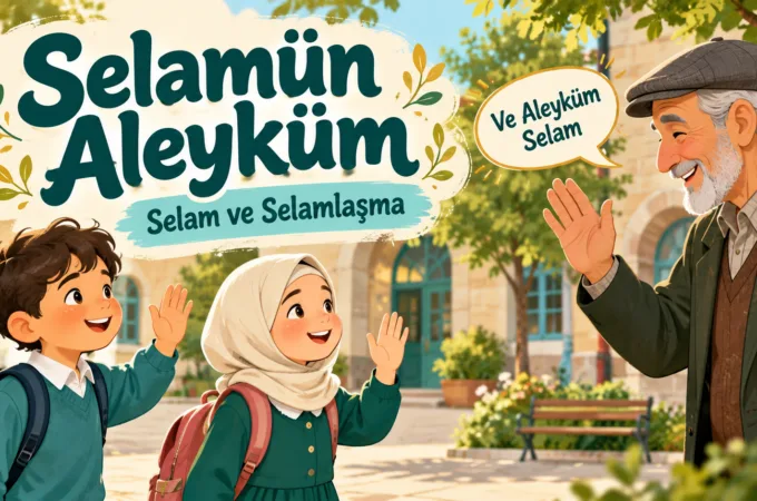 “Selamün Aleyküm” diyerek bir büyüğünü selamlayan iki çocuk ve “Ve Aleyküm Selam” karşılığı.