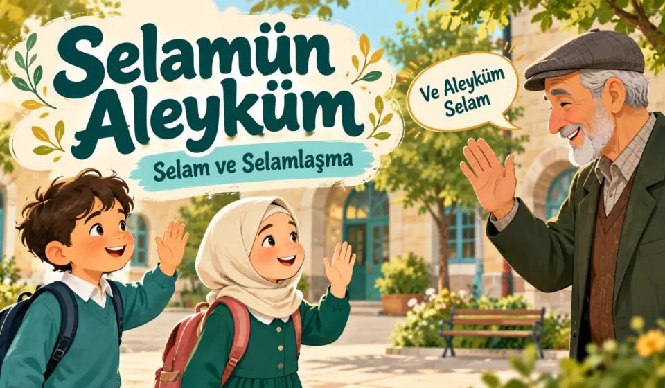 “Selamün Aleyküm” diyerek bir büyüğünü selamlayan iki çocuk ve “Ve Aleyküm Selam” karşılığı.